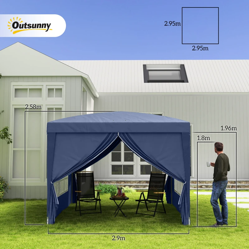 Outsunny 3 x 3(m) Pop Up Gazebo, Water and UV Resistant Party Tent Camping Canopy Marquee with Carry Bag, Blue(m-3)