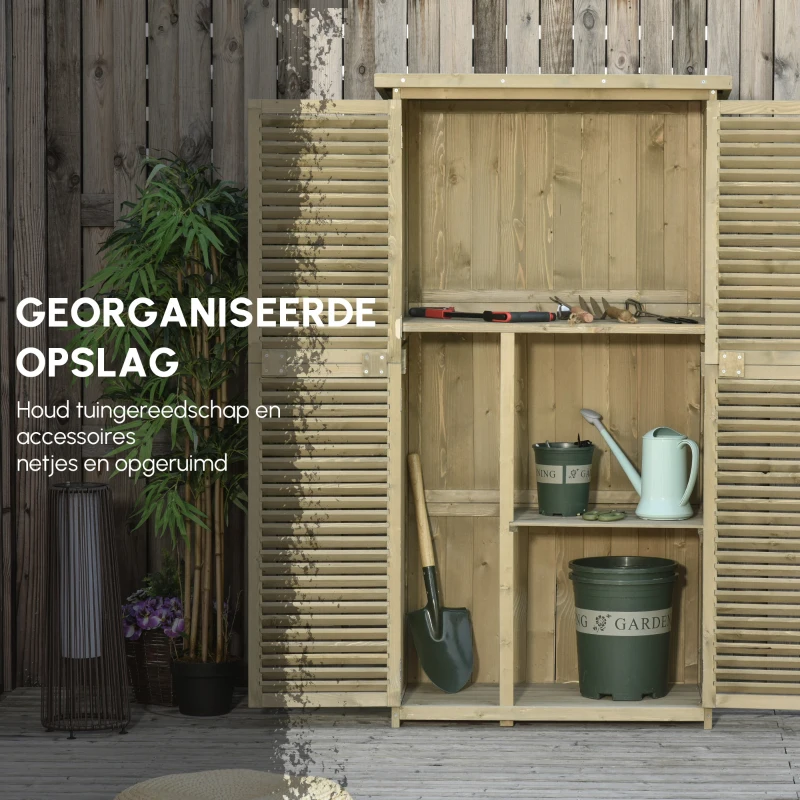 Outsunny Gereedschapsschuur 4 vakken Gereedschapsschuur Gereedschapskast schuur naturel / grijs(m-5)