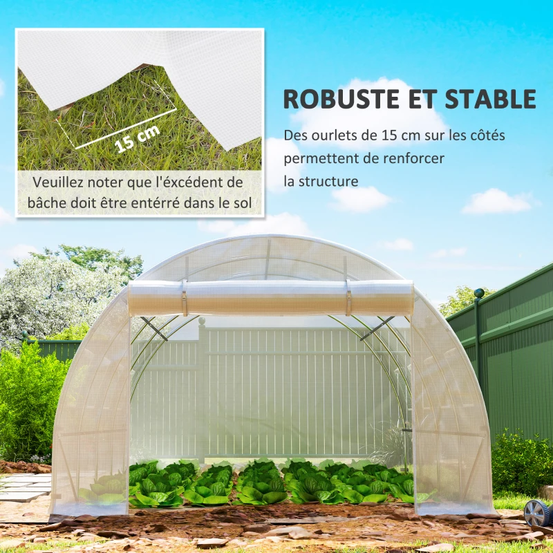 Outsunny Bâche de rechange serre tunnel 12 m² 4 x 3 x 2 m PE anti-UV imperméable 8 fenêtres + porte enroulable zippée blanc