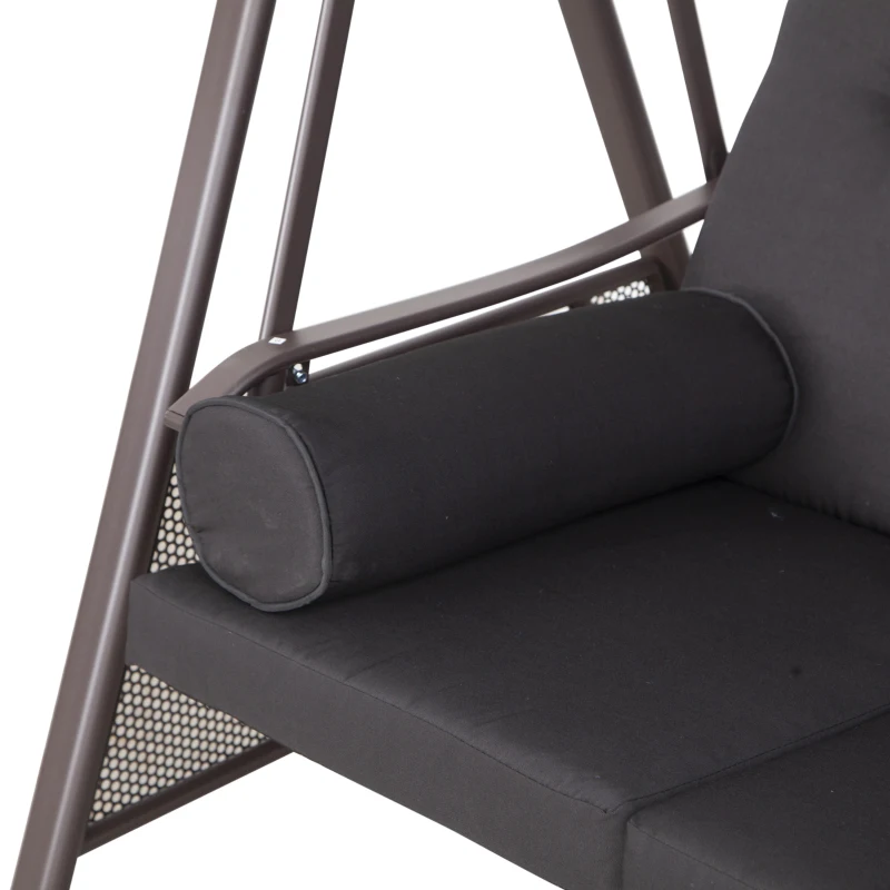 Outsunny Hollywoodschaukel für 3 Personen, neigbares Dach, Metallrahmen, braun+schwarz, 116 x 206 x 183cm