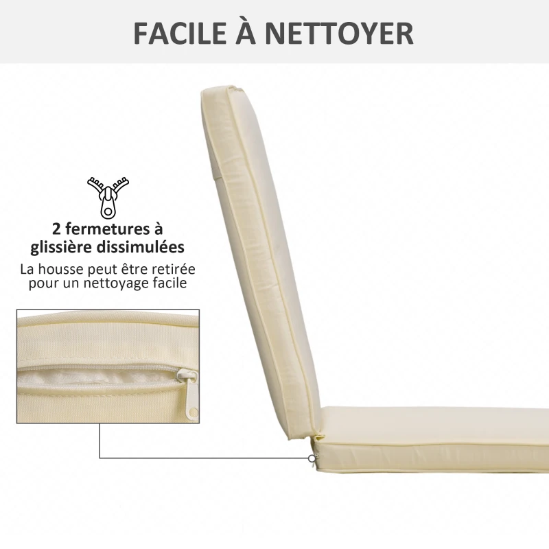 Outsunny Coussin de chaise longue matelas pour transat extérieur coussins d'extérieur pour bain de soleil 188 x 53 x 8 cm crème