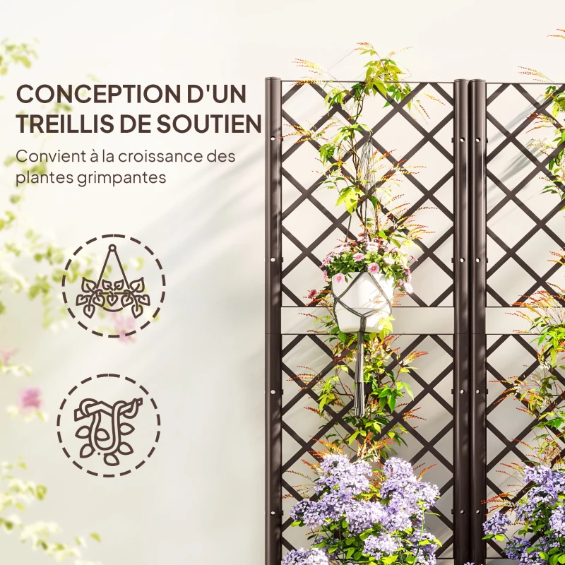 Outsunny Jardinière avec treillis lit surélevé de jardin jardinière extérieure avec 6 trous de drainage 80 x 40 x 135 cm marron