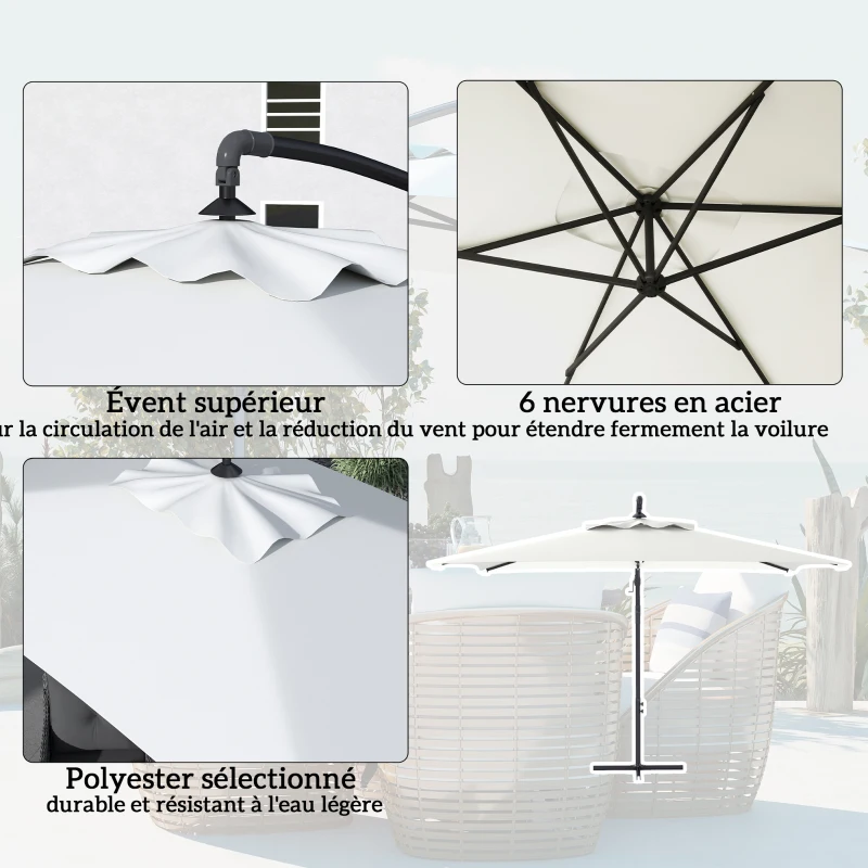 Outsunny Parasol déporté parasol rectangulaire extérieur manivelle et 6 baleines acier protection UV 294 x 193 x 250 cm