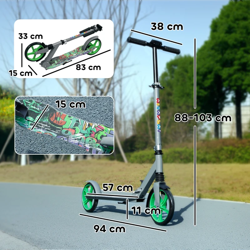 AIYAPLAY Trottinette enfants 6 à 12 ans, trottinette pliable à 2 roues, hauteur réglage, pour filles et garçons, scooter vert