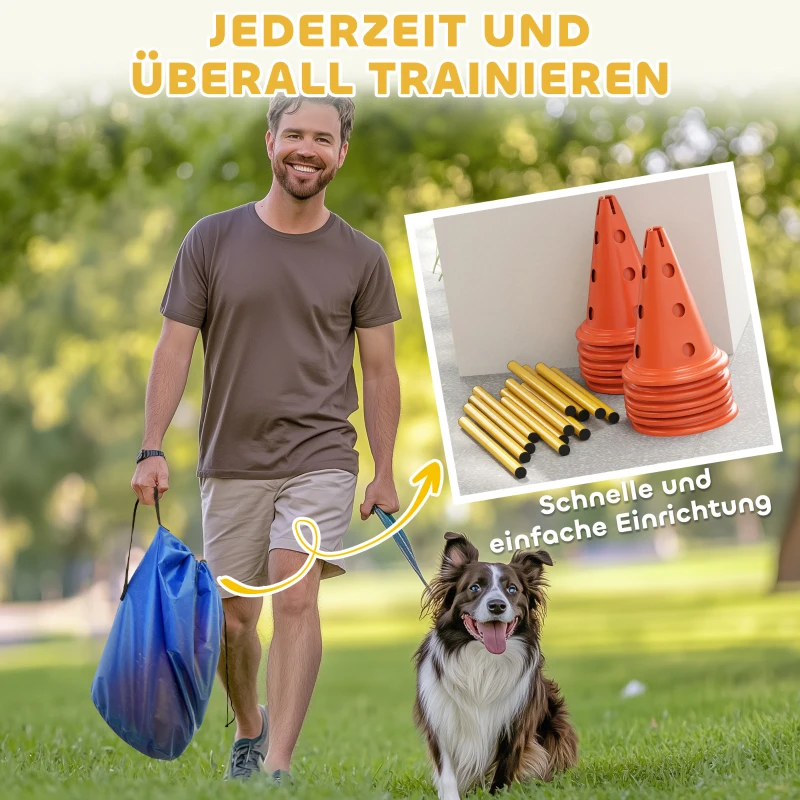PawHut Agility Set Hunde 6-teiliges Agility-Ausrüstung für Hundetraining Steckhürdenset mit 12 Kegel 6 Hürden Tragetasche
