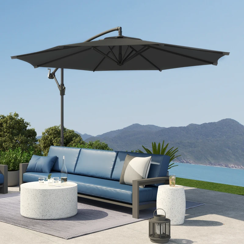 Outsunny Parasol déporté octogonal rabattable diamètre 3 m parasol de jardin avec pied en croix noir
