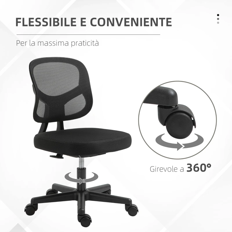 Vinsetto Sedia da Ufficio Ergonomica con Supporto Lombare e Altezza Regolabile, 45x45x78-88 cm, Nero