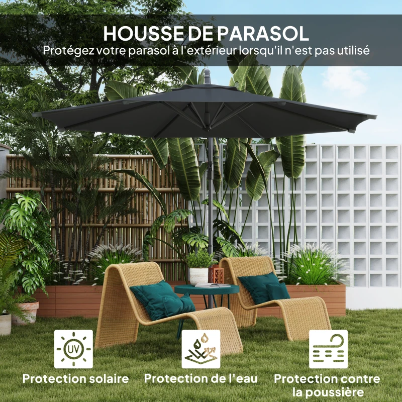 Outsunny Parasol déporté octogonal rabattable diamètre 3 m parasol de jardin avec pied en croix noir