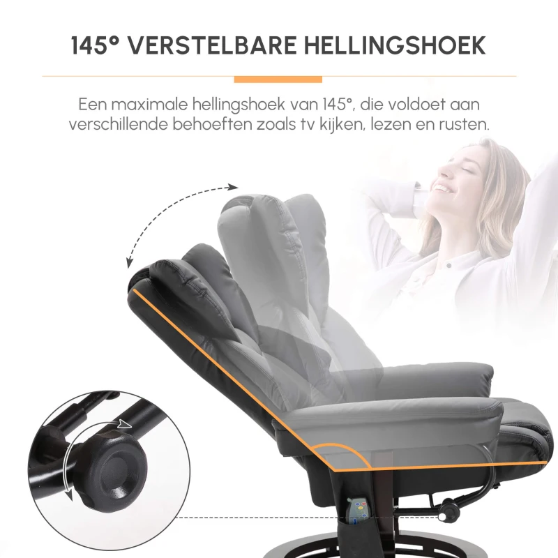 HOMCOM Relaxfauteuil met Massage en Voetenbank, Kunstleer, 79 x 82 x 101 cm, Ligfunctie
