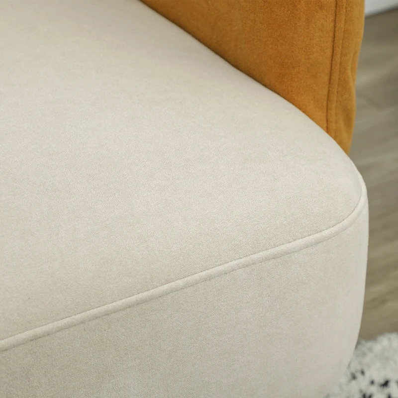 HOMCOM Divano 2 Posti Stile Nordico in Tessuto Effetto Velluto e Legno, 138x73x74 cm, Crema e Arancione