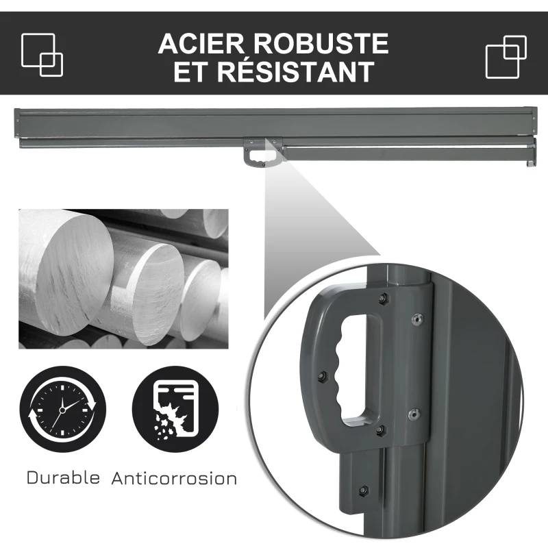 Outsunny Store latéral brise-vue paravent rétractable 3 x 1,6 m métal polyester imperméable anti-UV haute densité 180 g/m² gris