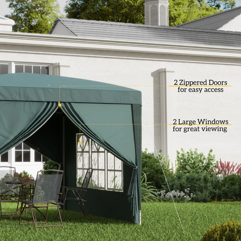 Outsunny 3 x 3m Pop Up Gazebo, Wedding Party Canopy Tent Marquee with Carry Bag and Windows, Green(m-7)
