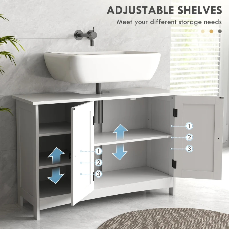kleankin Dulap Rustic Alb pentru Sub Chiuveta – 2 Usi si Rafturi(m-5)