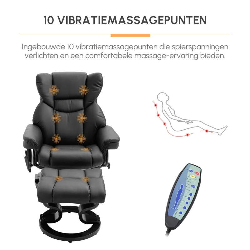 HOMCOM Relaxfauteuil met Massage en Voetenbank, Kunstleer, 79 x 82 x 101 cm, Ligfunctie