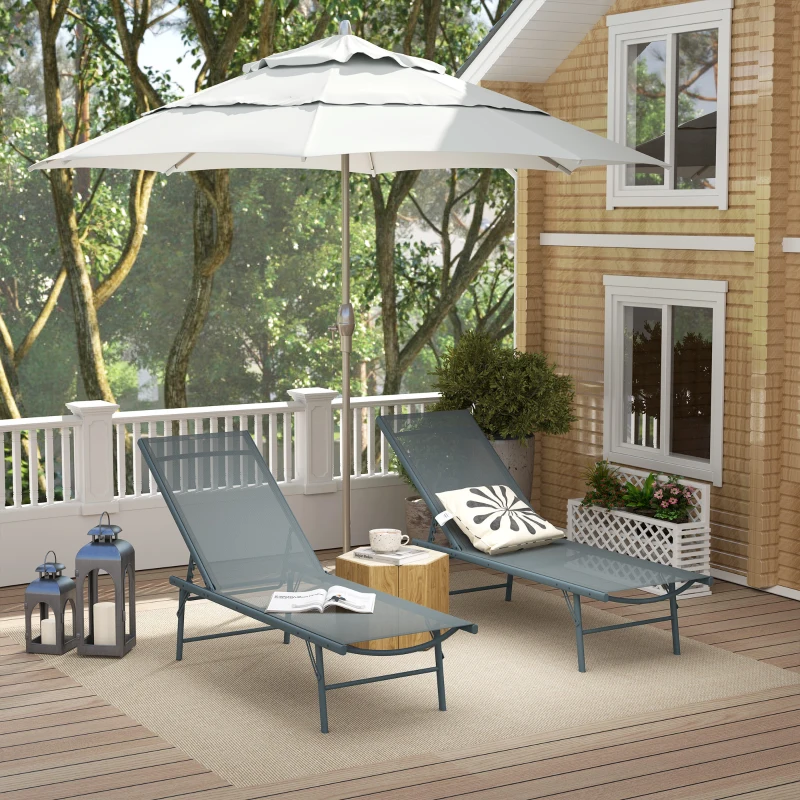 Outsunny Lot de 2 bain de soleil chaise longue pliante textilène transat jardin extérieur inclinable 54 x 164 x 84 cm gris clair