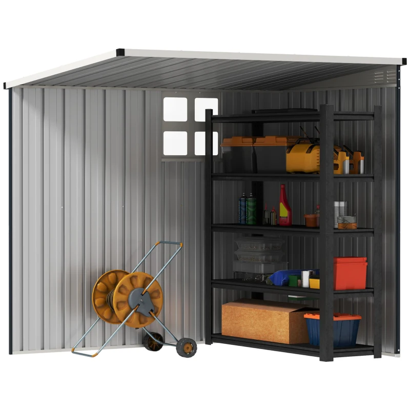 Outsunny Tuinopslagschuur, Gereedschapsschuur voor Tuingereedschap, met Venster, Ventilatieopeningen, Afsluitbaar, Staal, Donkergrijs(m-8)