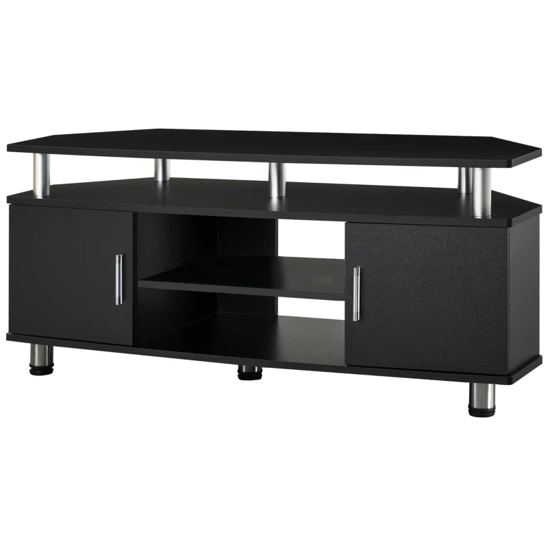 HOMCOM Mobile Porta TV Classico da Soggiorno con 2 ripiani e 2 Armadietti, in MDF e Acciaio Inox, Nero, 120x39.5x52cm