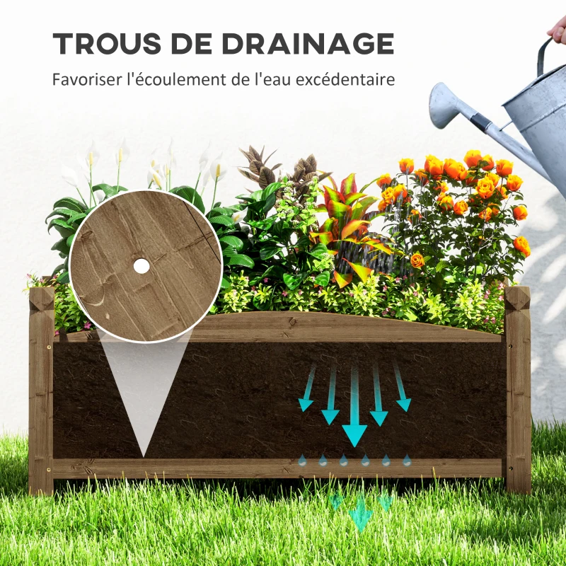 Outsunny Jardinière en bois, carré potager extérieur bois avec trous de drainage, 90 x 39 x 37 cm, marron foncé