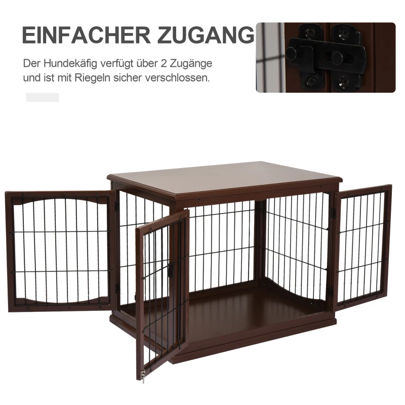 PawHut Hundebox, 2 Eingänge, abschließbar, MDF und Metall, 58,4 x 81,3 x 66 cm, Schwarz