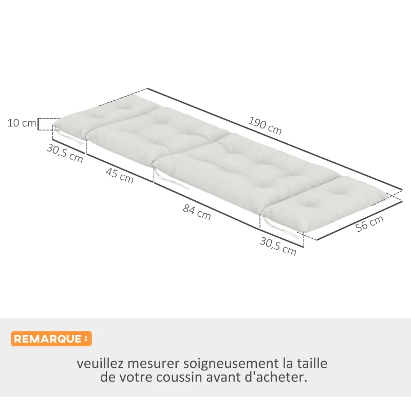 Outsunny Lot de 2 coussins de chaise longue coussin bain de soleil épais, confortable - 6 attaches, 190 x 56 x 10 cm, gris clair