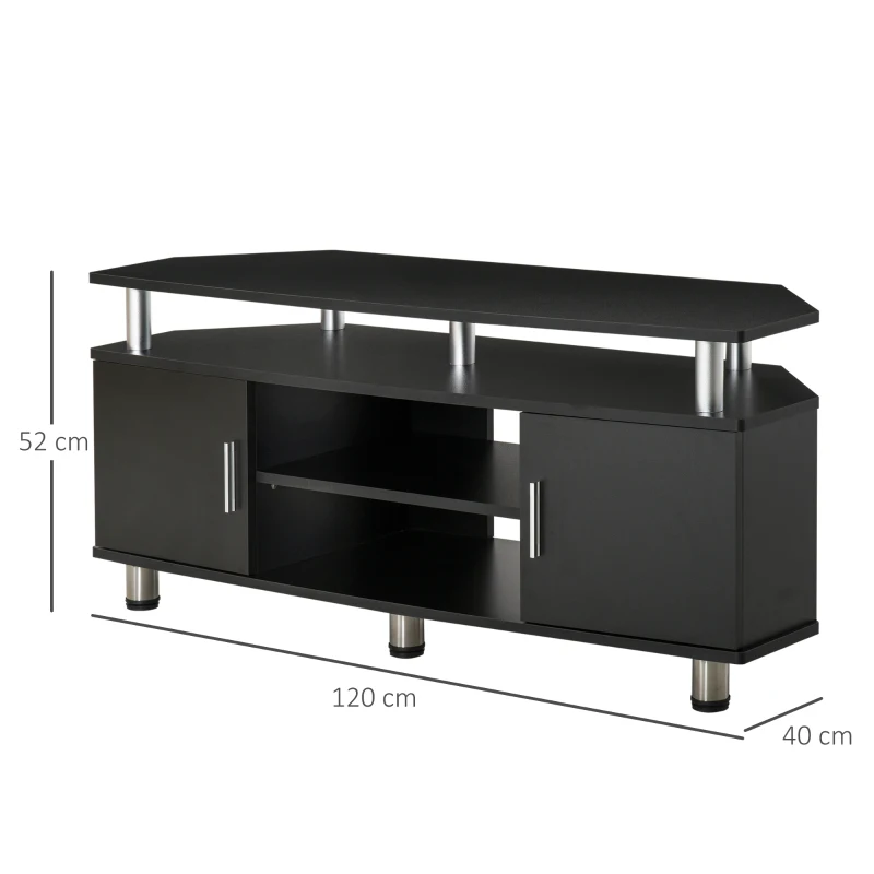 HOMCOM Meuble TV meuble télé bois banc TV pour téléviseur jusqu'à 55 pouces avec grand plateau, placards à portes et compartiment ouvert pour salon chambre à coucher, 120 x 40 x 52 cm, noir