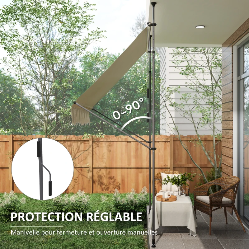 Outsunny Store banne autoportant manuel rétractable 2L x 1,2l x 2,1-3H m inclinaison réglable métal alu polyester sable