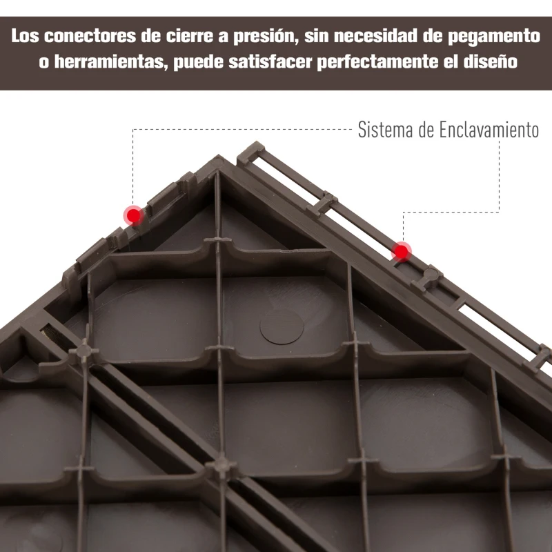 Outsunny Set de 9 Baldosas Cuadradas de 30x30 cm con Área de 0,81 m² Losetas Sistema de Clic para Balcón Terraza Jardín Marrón
