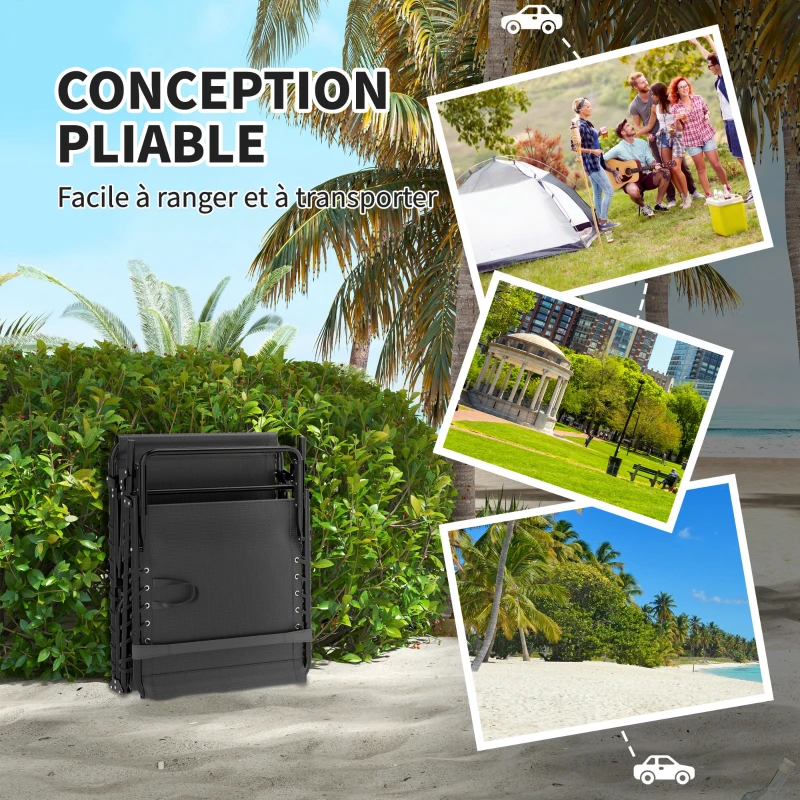 Outsunny Bain de soleil chaise longue pliante avec coussin appuie-tête poche latérale inclinable 58 x 189 x 32,5 cm noir