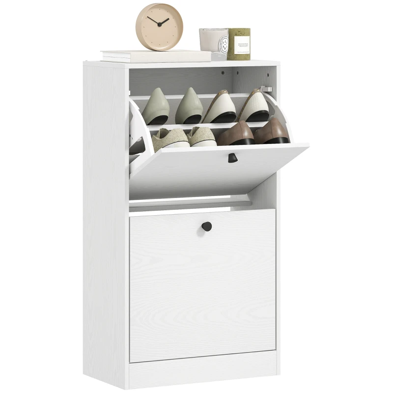 HOMCOM Zapatero con 2 Cajones Abatibles Estantes Ajustables para Pasillos y Espacios Pequeños 47x26x85 cm Blanco Veteado