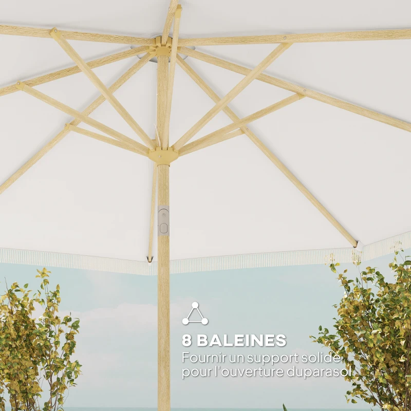 Outsunny Parasol de jardin inclinable parasol avec manivelle à franges style bohème 8 baleines Ø 265 x 244 cm blanc