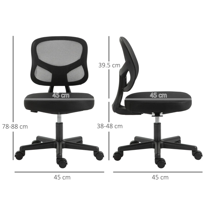 Vinsetto Sedia da Ufficio Ergonomica con Supporto Lombare e Altezza Regolabile, 45x45x78-88 cm, Nero