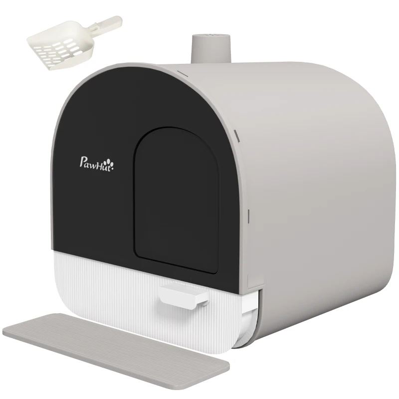 PawHut Arenero para Gatos Caja de Arena Cerrada para Gatos con Bandeja Extraíble Pala y Filtro 43x44x47 cm Gris