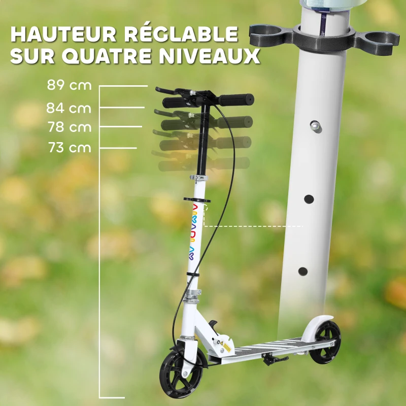 AIYAPLAY Trottinette enfants 3 à 8 ans, trottinette pliable à 2 roues LED roues lumineuses, 4 réglages en hauteur, blanc