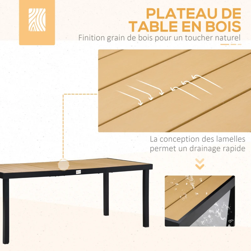 Outsunny Salon de jardin extérieur 6 personnes, cadre en aluminium, table 190 cm, 6 chaises pliables et inclinables, noir