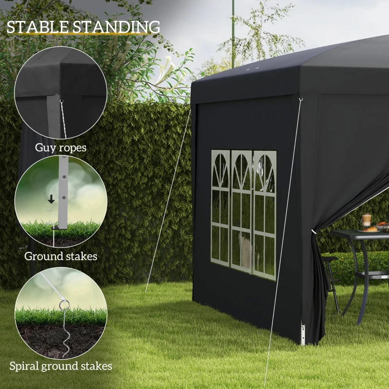 Outsunny 3 x 3(m) Pop Up Gazebo, Water and UV Resistant Party Tent Camping Canopy Marquee with Carry Bag, Black(m-6)