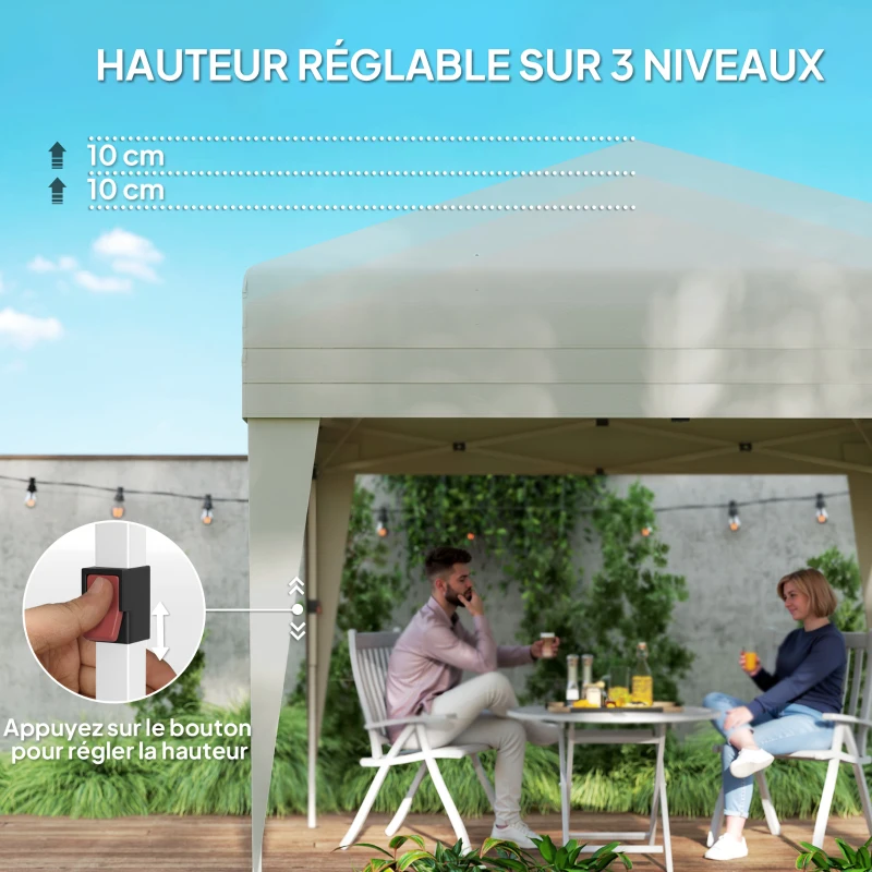 Outsunny Tonnelle de jardin pliante 3 x 3 x 2,75 m anti-UV 30 + avec fenêtres + parois latérales + sac de transport crème