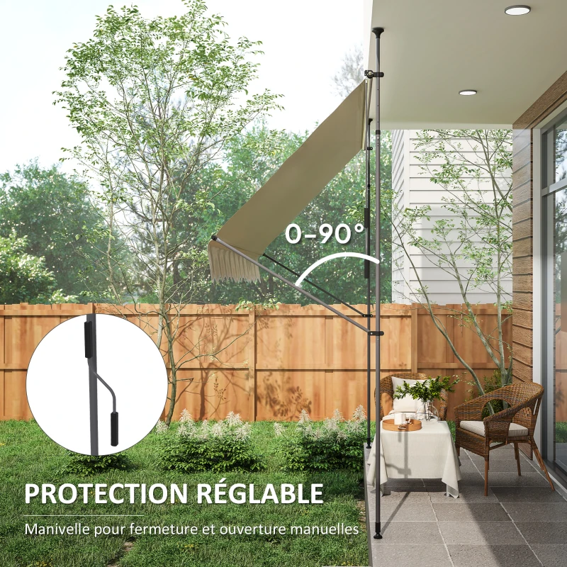 Outsunny Store banne autoportant manuel rétractable 3L x 1,2l x 2,1-3H m inclinaison réglable métal alu polyester sable