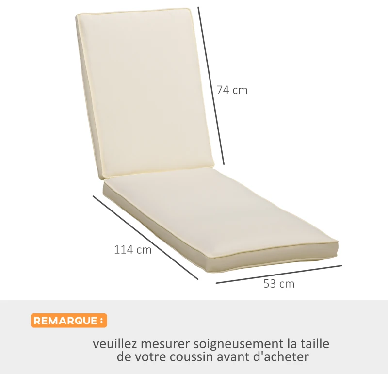 Outsunny Coussin de chaise longue matelas pour transat extérieur coussins d'extérieur pour bain de soleil 188 x 53 x 8 cm crème