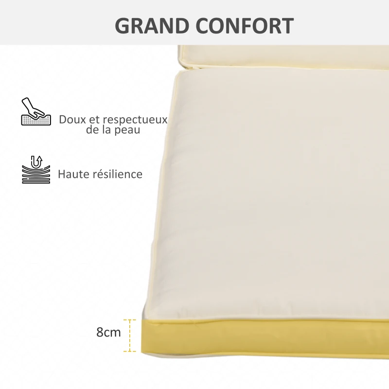 Outsunny Coussin de chaise longue matelas pour transat extérieur coussins d'extérieur pour bain de soleil 188 x 53 x 8 cm crème