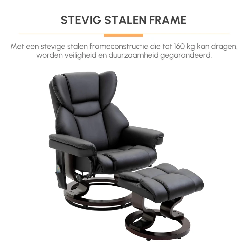 HOMCOM Relaxfauteuil met Massage en Voetenbank, Kunstleer, 79 x 82 x 101 cm, Ligfunctie
