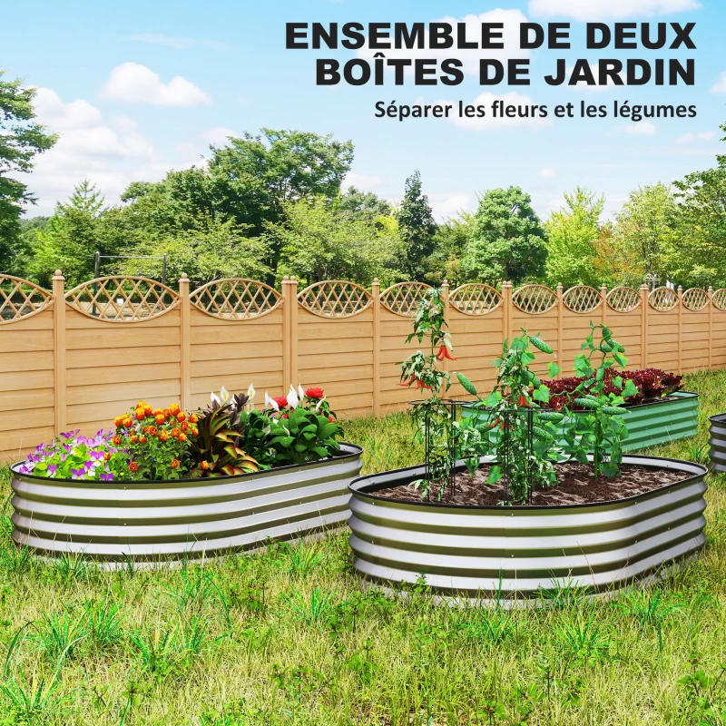 Outsunny Lot de 2 jardinières surélevées galvanisées en acier kit de lits de jardin bordure caoutchouc 152 x 91 x 30 cm argent