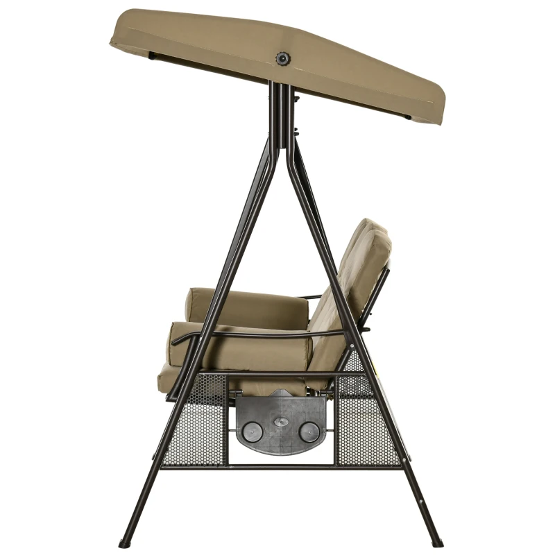 Outsunny 3-Sitzer Hollywoodschaukel Gartenschaukel mit Sonnendach Kissen Metall Polyester Khaki 116 x 206 x 183 cm