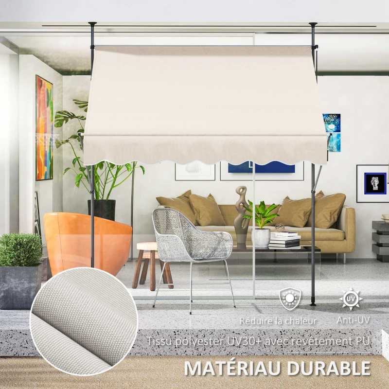 Outsunny Store banne autoportant manuel rétractable 2L x 1,2l x 2,1-3H m inclinaison réglable métal alu polyester sable