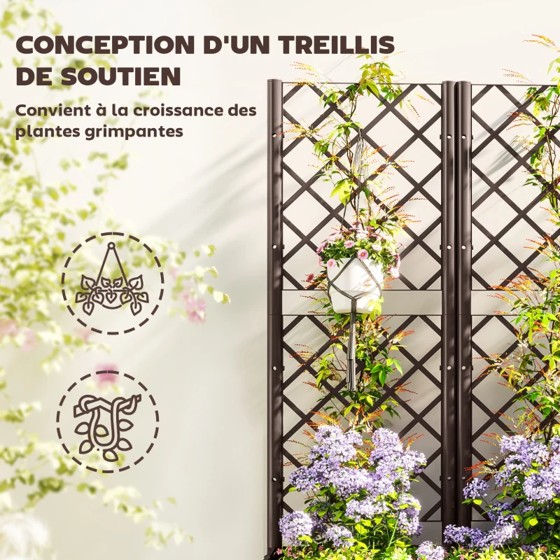 Outsunny Jardinière avec treillis lit surélevé de jardin jardinière extérieure avec 8 trous de drainage 120 x 40 x 135 cm marron