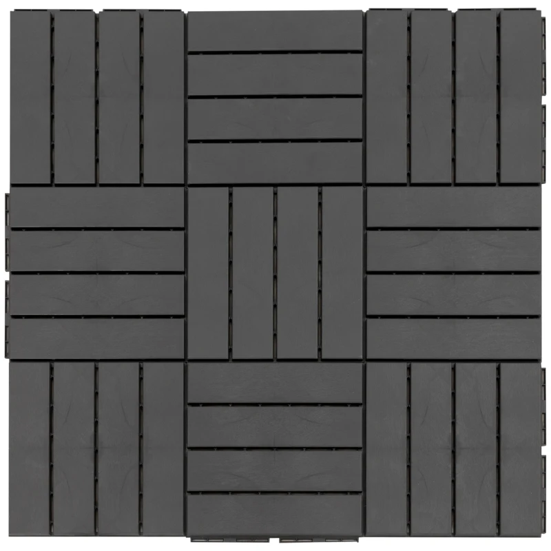 Outsunny Set de 9 Baldosas Cuadradas de 30x30 cm con Área de 0,81 m² Losetas Sistema de Clic para Balcón Terraza Jardín Negro