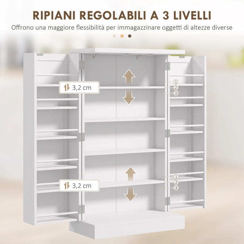 HOMCOM Armadio da Cucina con 5 Ripiani Centrali e 2 Ripiani Laterali a 6 Livelli, in MDF, 60x30x104 cm, Bianco