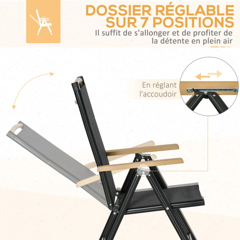 Outsunny Salon de jardin extérieur 6 personnes, cadre en aluminium, table 190 cm, 6 chaises pliables et inclinables, noir