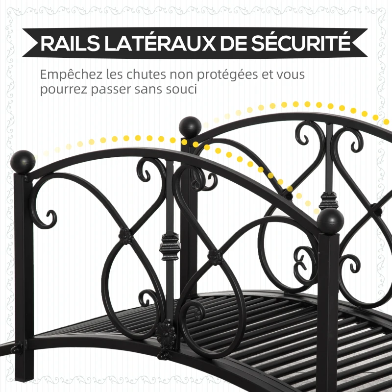 Outsunny Pont de jardin en métal décoration de jardin avec garde-corps latéraux charge maximale 150 kg 102 x 48 x 49 cm noir