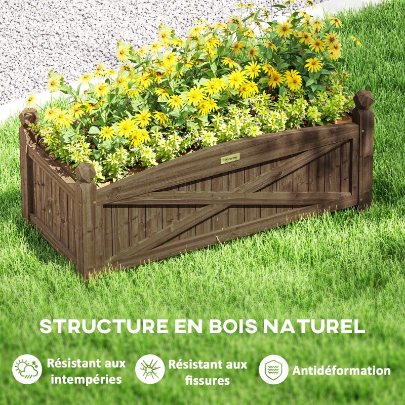 Outsunny Jardinière en bois, carré potager extérieur bois avec trous de drainage, 90 x 39 x 37 cm, marron foncé