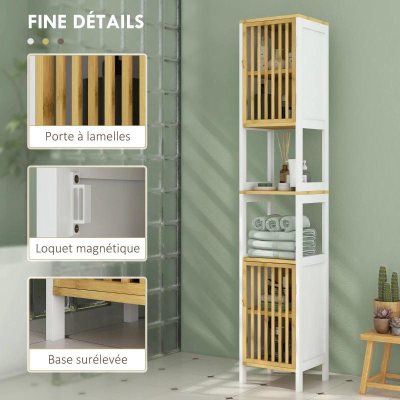 HOMCOM Meuble Colonne Rangement Salle de Bain bicolore dim. 30L x 32l x 172H cm 2 placards avec étagère réglable + 2 niches